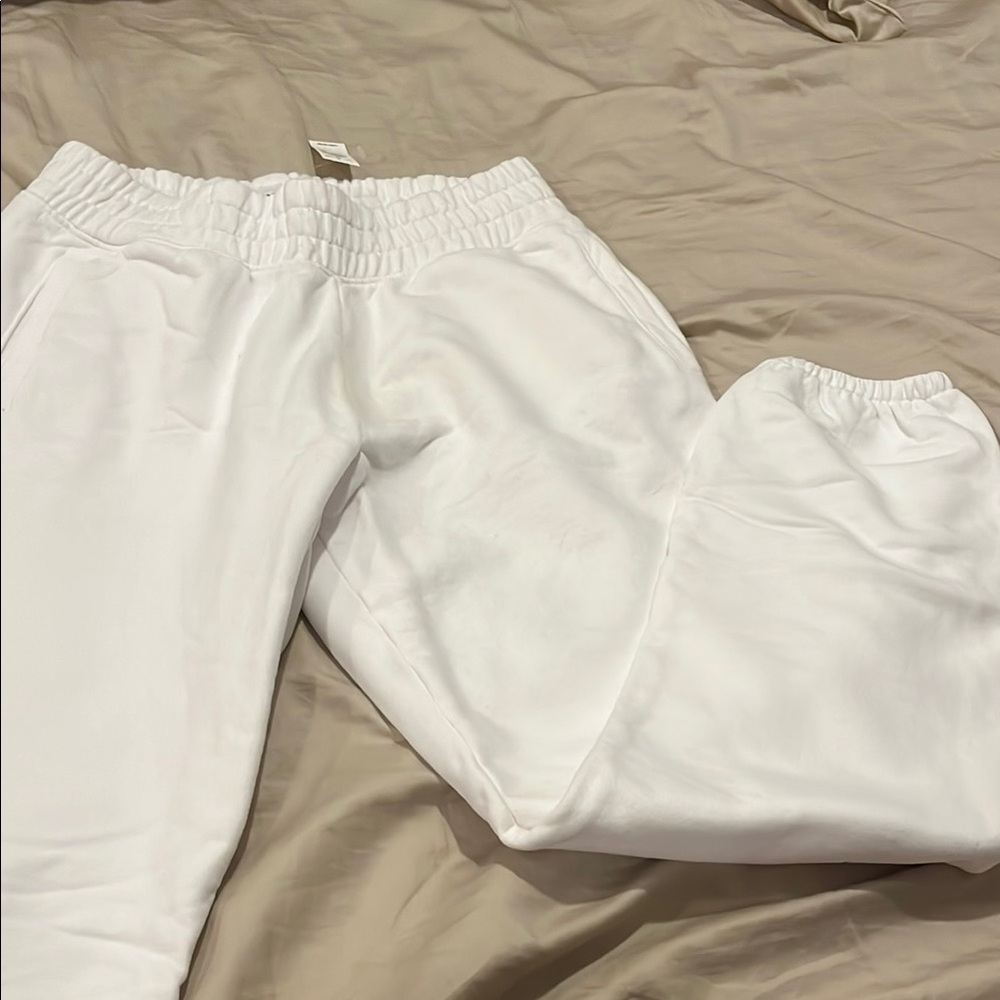 Women's White Elastic-Waist Jogger Pants